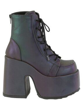 Green Reflective Gothic Festival Boots | 5" Chunky Heel Platform Ankle Boot